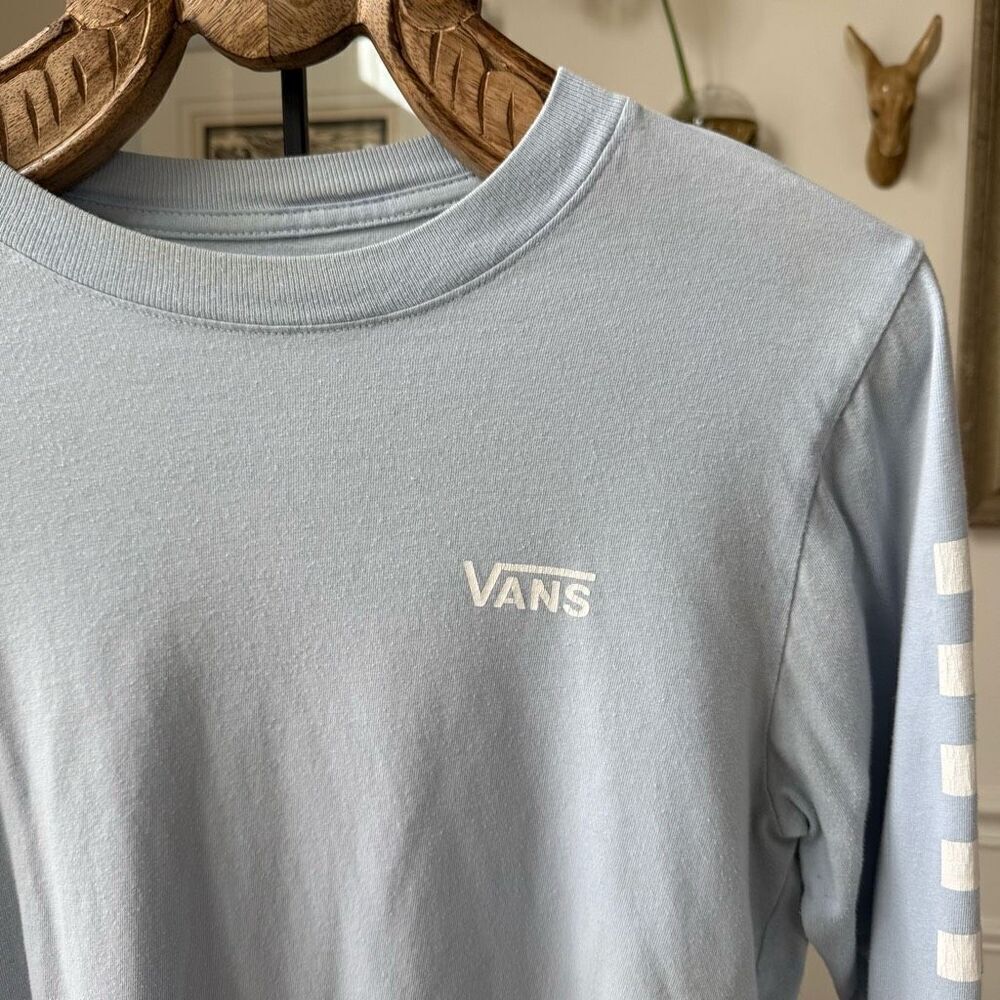 Vans Light Blue Long Sleeve Tshirt 100% Cotton Checkerboard Slim L